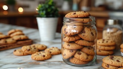 Household Everyday Items Glass jar of cookies on kitchen counter