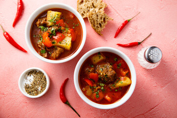 Traditional goulash soup with beef