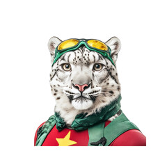 Adventurous Snow Leopard in Goggles and Hiking Gear