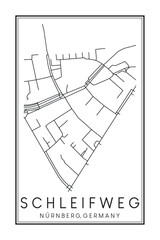 Hand drawn printable downtown road map poster of borough SCHLEIFWEG of the German city of NUREMBERG on solid white background with city name