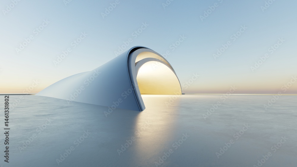 Poster 3d illustration of abstract minimal architecture background, geometric architectural with curve desi