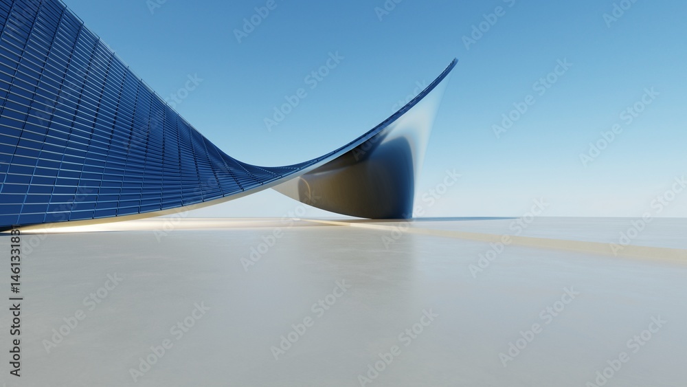 Poster 3d illustration of abstract minimal architecture background, geometric architectural with curve desi