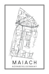 Fototapeta premium Hand drawn printable downtown road map poster of borough MAIACH of the German city of NUREMBERG on solid white background with city name
