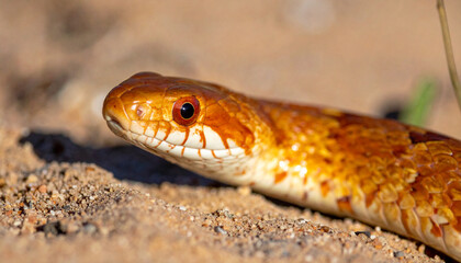 Fototapeta premium Close up of a dangerous red rattlesnake head with scales in wild nature