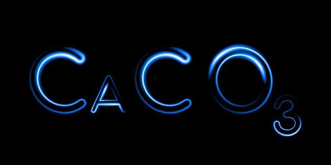 Vector isolated illustration of calcium carbonate formula with neon effect. Chalk structure.