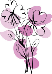  Line Art Flowers with Purple Watercolor Background