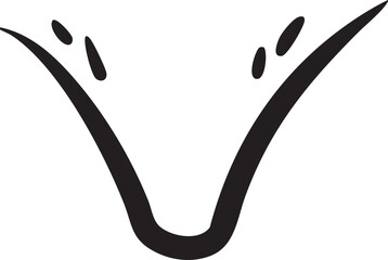 A stylized curved forms a graceful 'V' shape with scattered dark dots.