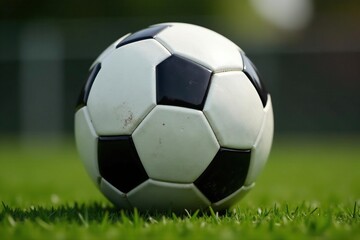 Fototapeta premium Close-up of classic black and white soccer ball, leather, soccer ball, black and white