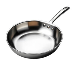 Frying pan made of stainless steel on transparent background, crystal clear photography for culinary education and cooking techniques