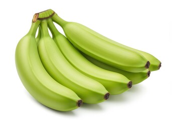 Unripe bunch of green bananas isolated on a white background, a healthy and nutritious tropical fruit