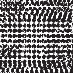 A black and white abstract of irregular rounded shapes forms a dynamic linear