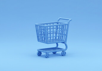 Shopping Cart on Blue Background Minimalist Style