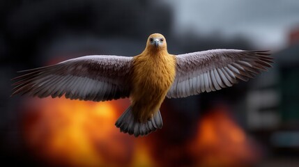Close-up of a Golden Eagle with Outstretched Wings Flying Against a Dark Background