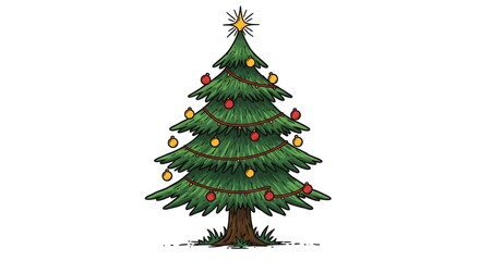 Fototapeta premium Cartoon Christmas Tree with Ornaments and Star
