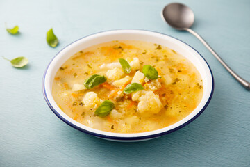 Healthy vegetable soup with cauliflower