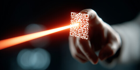 Glowing QR code scanned for contactless payment in futuristic retail environment