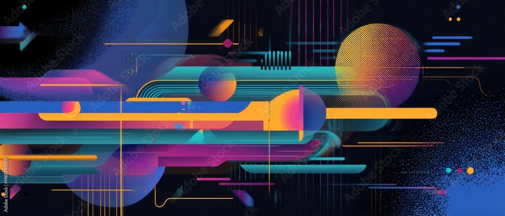 Aufkleber vibrant abstract background with geometric shapes and lines in blue, yellow, and pink modern graphic