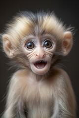 Fototapeta premium Portrait of a Surprised Golden Monkey with Open Mouth and Big Eyes, Isolated on Black