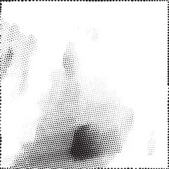 A dynamic textured abstract of black dots against a bright white background.