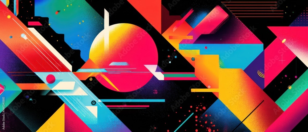 Poster vibrant abstract geometric background with bold colors and dynamic shapes, creating a modern and ene