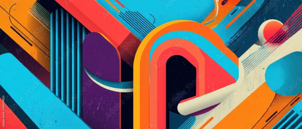 Poster vibrant retro abstract background with geometric shapes and bold colors in a dynamic composition for