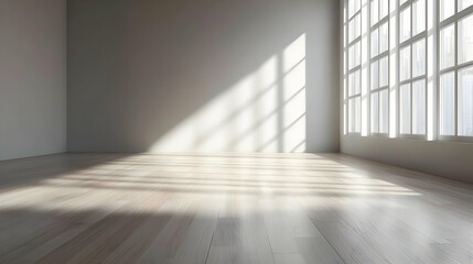 Fototapeta premium Empty Modern Room With Sunlight Through Large Windows