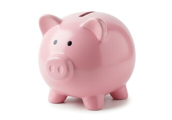 Obraz premium A pink ceramic piggy bank sits on a white surface, symbolizing savings and financial planning