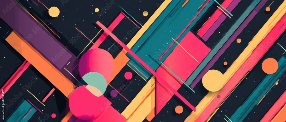 Poster vibrant geometric abstract background with colorful shapes and lines in a modern, dynamic compositio