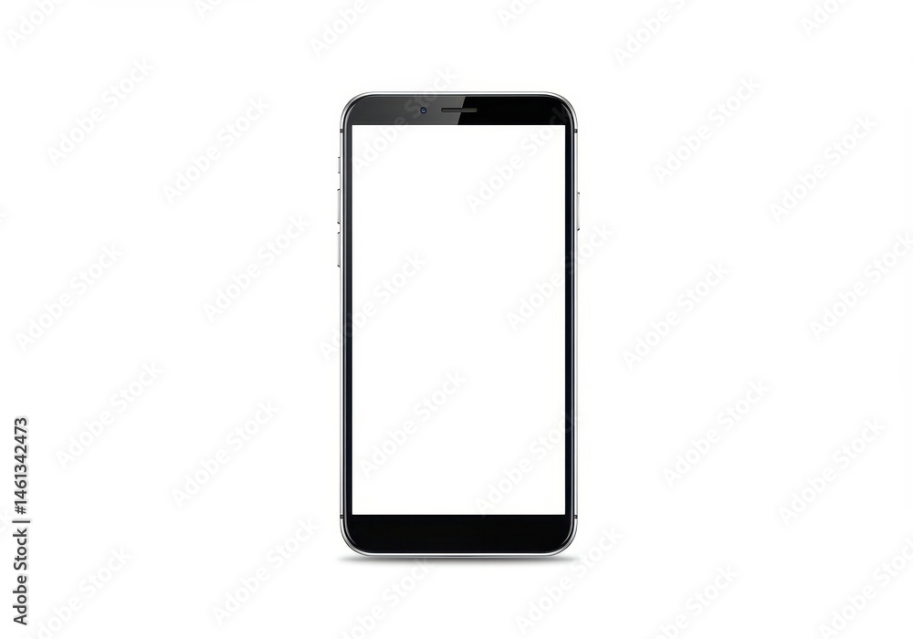 Aufkleber a front view of a smartphone with a blank white screen isolated on a white background, ready for con