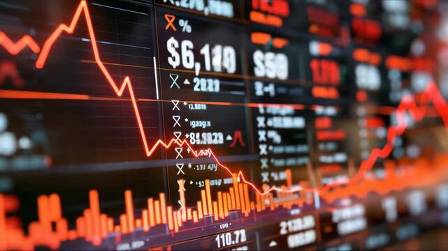 Candles of the stock market, price falls. Falling prices of securities. Loss of assets in equities stock. Decreasing trend showing unsuccessful performance and losses failure due to economic crisis