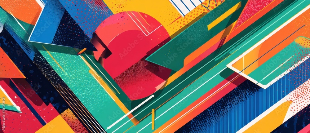 Poster vibrant geometric abstract background with bold shapes and dynamic lines in a modern colorful design