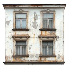 Fototapeta premium Weathered White Building Facade with Ornate Windows