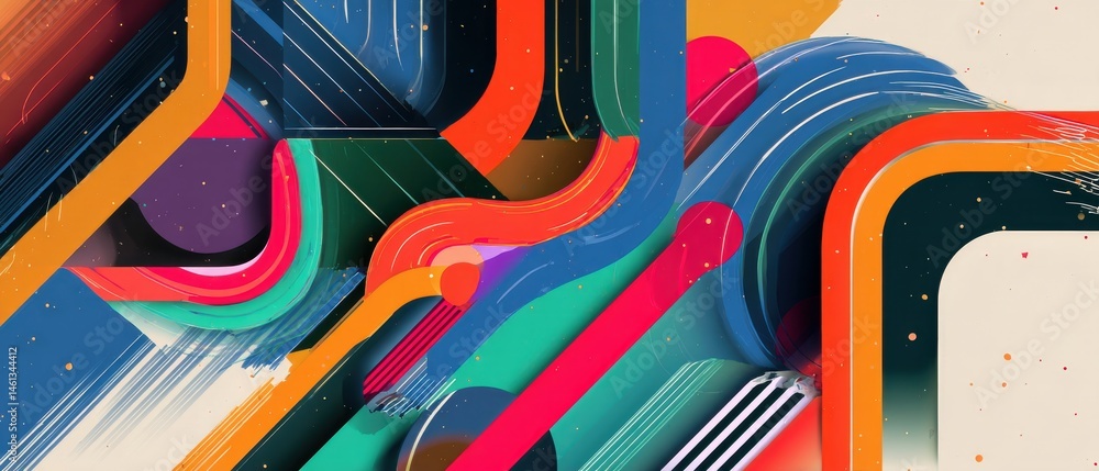 Poster vibrant abstract background with colorful geometric shapes and dynamic lines in retro style concept 