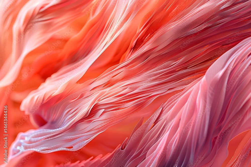 Poster pink flamingo feathers abstract close up textured background with delicate waves and light