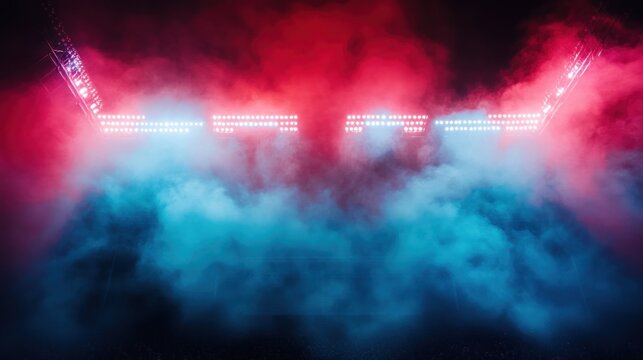 bright stadium arena lights and smoke, dramatic event lighting, high-energy atmosphere 