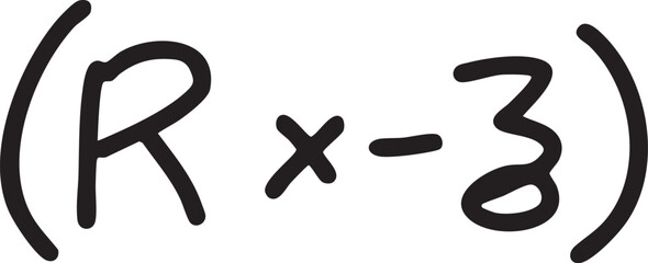 Mathematical expression R times minus three is displayed in a handwritten style.