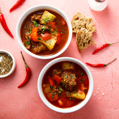Traditional goulash soup with beef