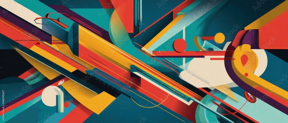 Poster dynamic abstract background with geometric shapes and vibrant colors creating a modern and artistic 