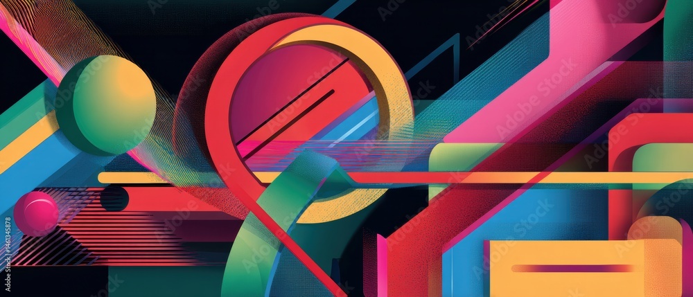 Poster vibrant abstract background with geometric shapes and bold colors, creating a dynamic and modern des