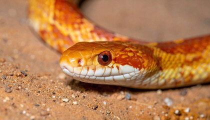Obraz premium Close up of a dangerous red rattlesnake head with scales in wild nature