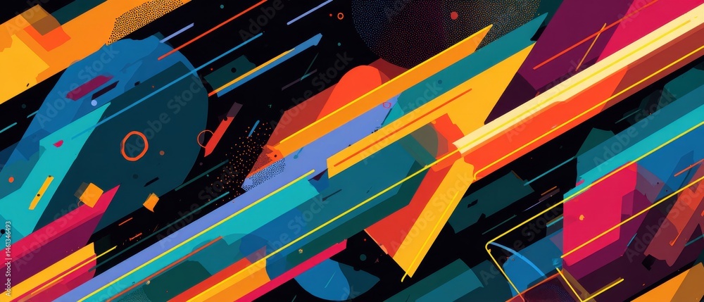 Poster dynamic abstract background with geometric shapes and vibrant colors creating a modern and energetic