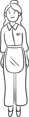 Fototapeta premium A smiling young woman stands confidently in a grey uniform with an apron.