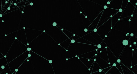 Abstract Network Connections: Mint Green Nodes on Black Background