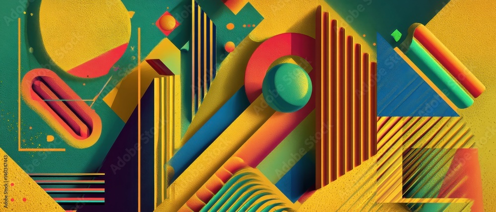 Aufkleber vibrant geometric abstract background with bold colors and dynamic shapes, creating a modern and pla