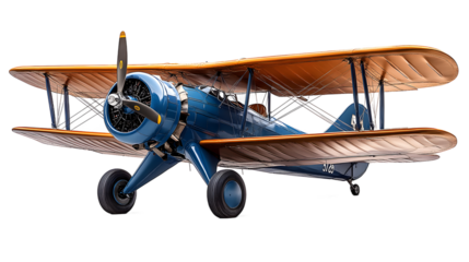 A classic vintage biplane aircraft on an isolated background, professional photography for print materials and historical transportation articles