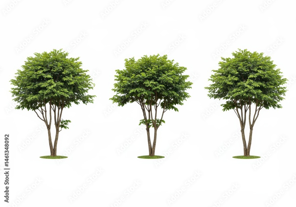 Poster three green trees isolated on a white background in a row
