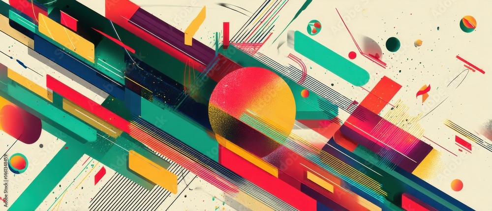 Poster dynamic abstract background with geometric shapes and vibrant colors, creating a modern and energeti