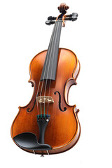 An elegant wooden violin with its bow with a cut out background, ultra realistic image for digital art, illustrations and music-themed projects