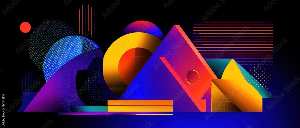 Poster vibrant abstract geometric background with colorful shapes and dynamic gradients in a modern and fut