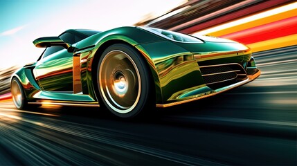 Green sports car with gold accents – high-speed luxury on the road